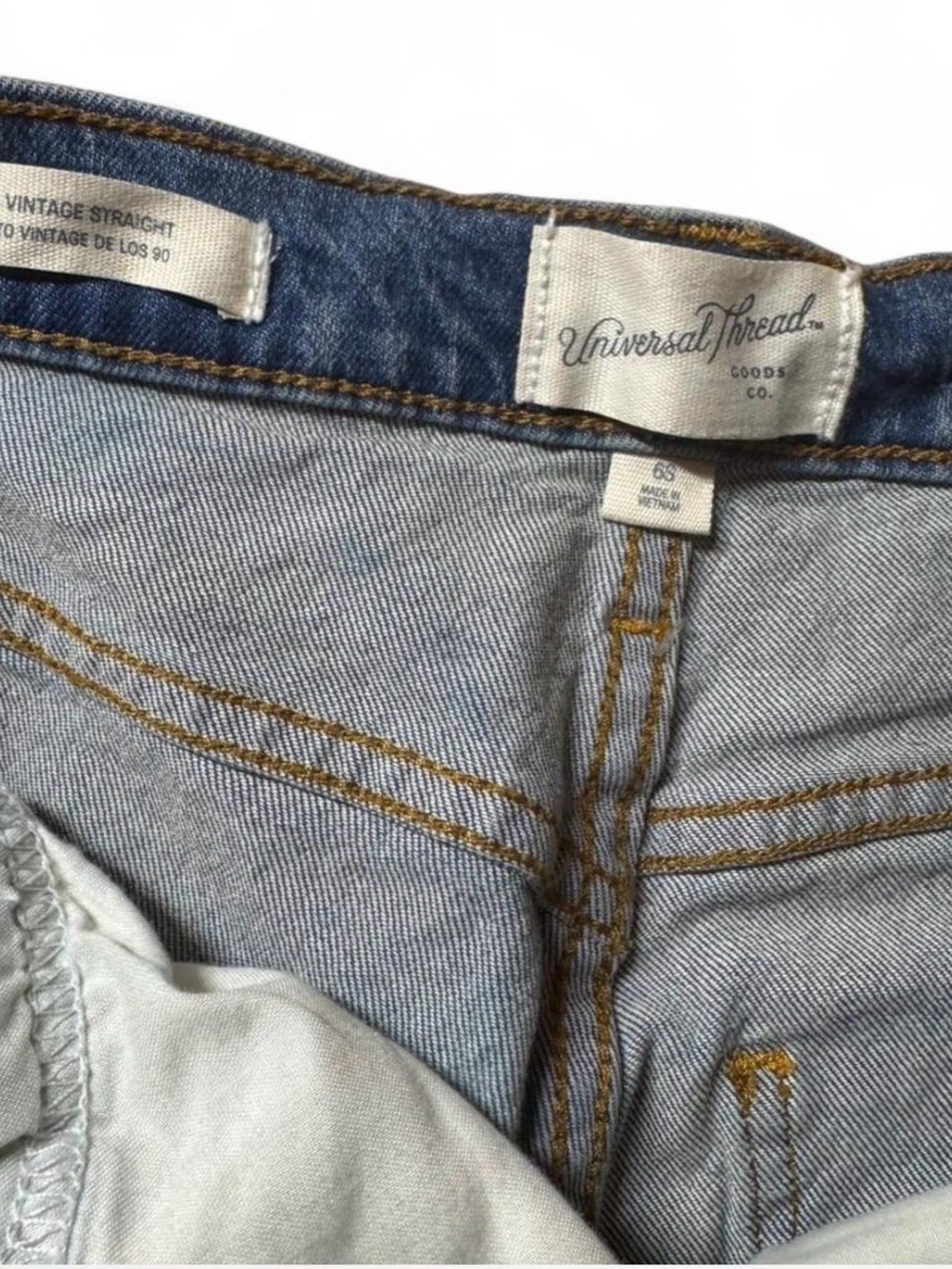 Universal Thread Light Blue Denim Jeans with Brown Stitching. Size 6S - Picture 7 of 8